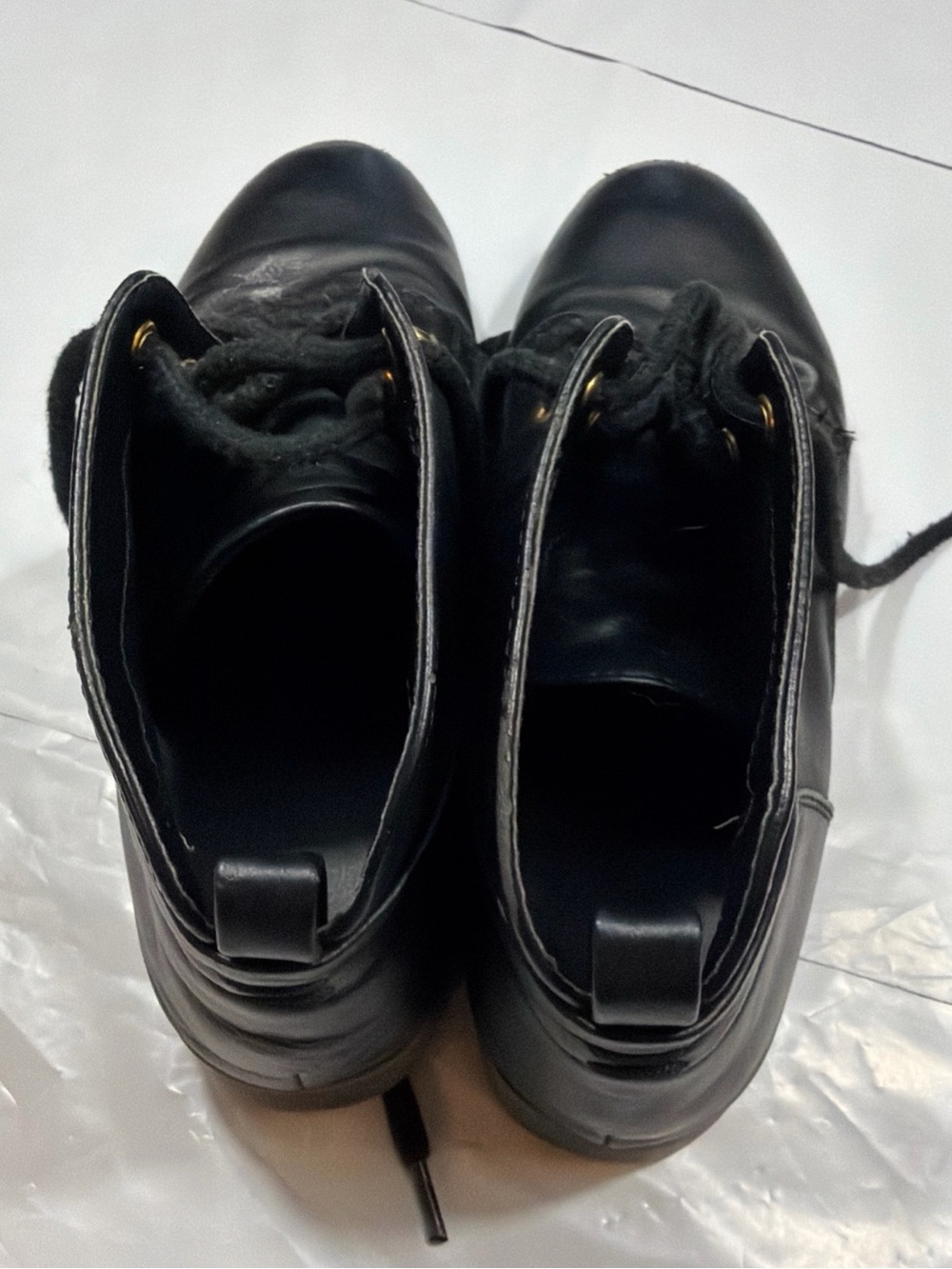 BLACK ANKLE Granny BOOTS Lace Up Gold Grommets Witchy Character Shoes 8.5 M vtg - Picture 12 of 15